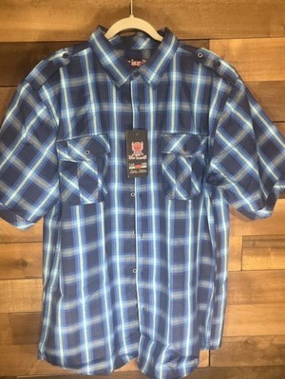 Blac Lacquer Men’s Button Up Shirt Blue Plaid Short Sleeve Size 3XL